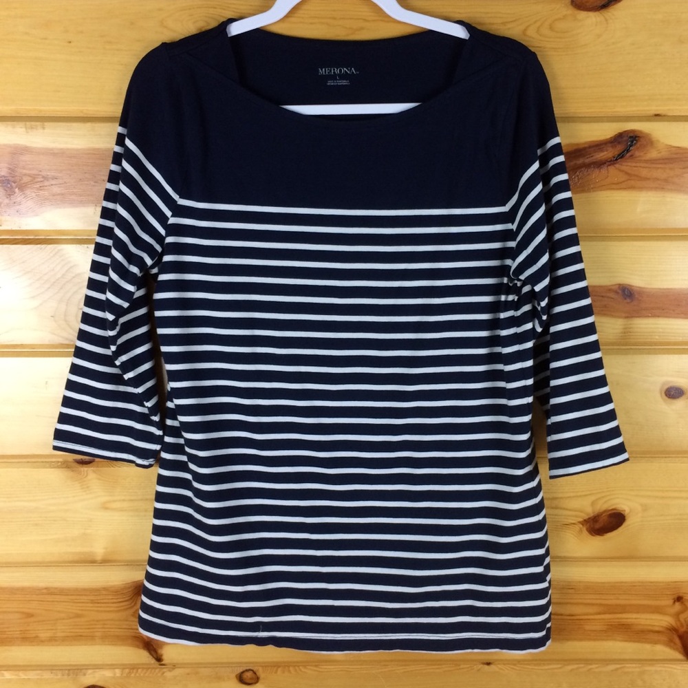 Merona Navy and White Striped Boatneck Top